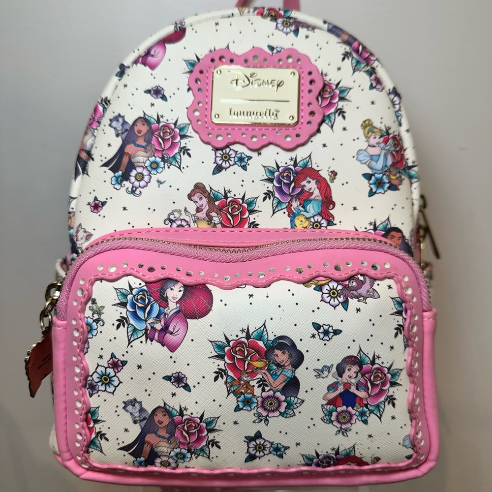 🎀 Loungefly Disney Princess Mini Backpack – Retro Tattoo Design – EUC 🎀